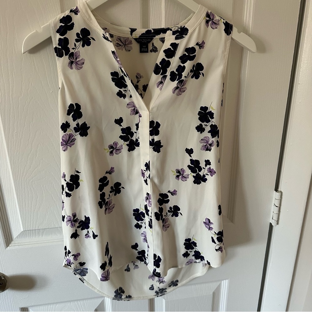 White with Purple Flowers Work Tank Top